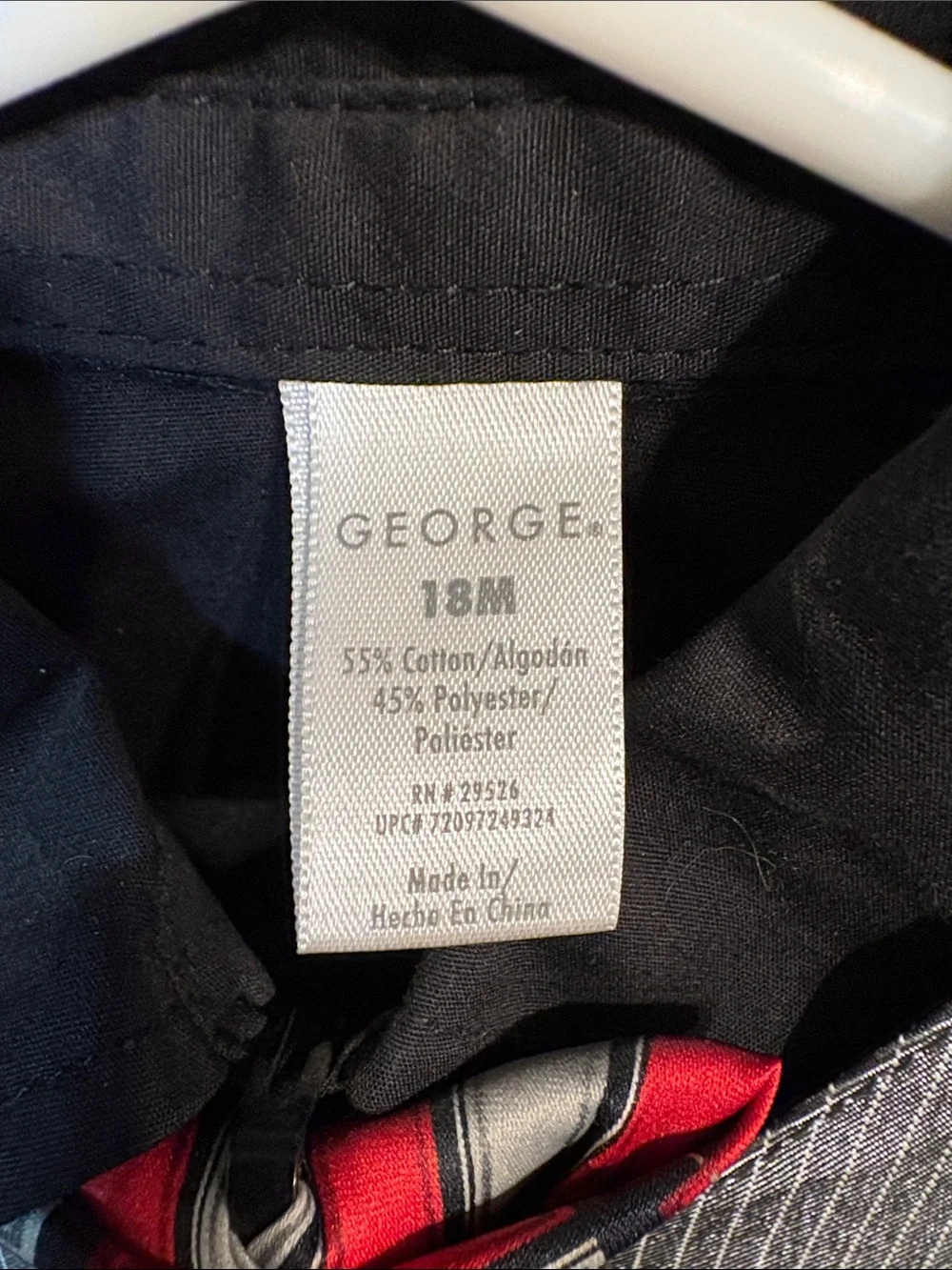 George Boys' Black Shirt with Gray Pinstripe Vest and Red Patterned Tie